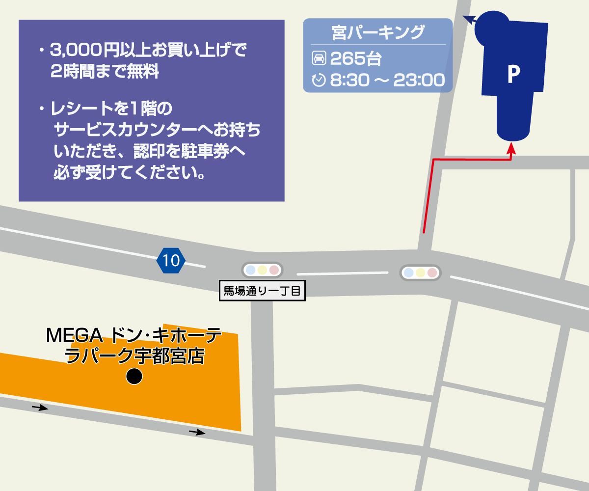 MEGAドン・キホーテ宇都宮店駐車場地図