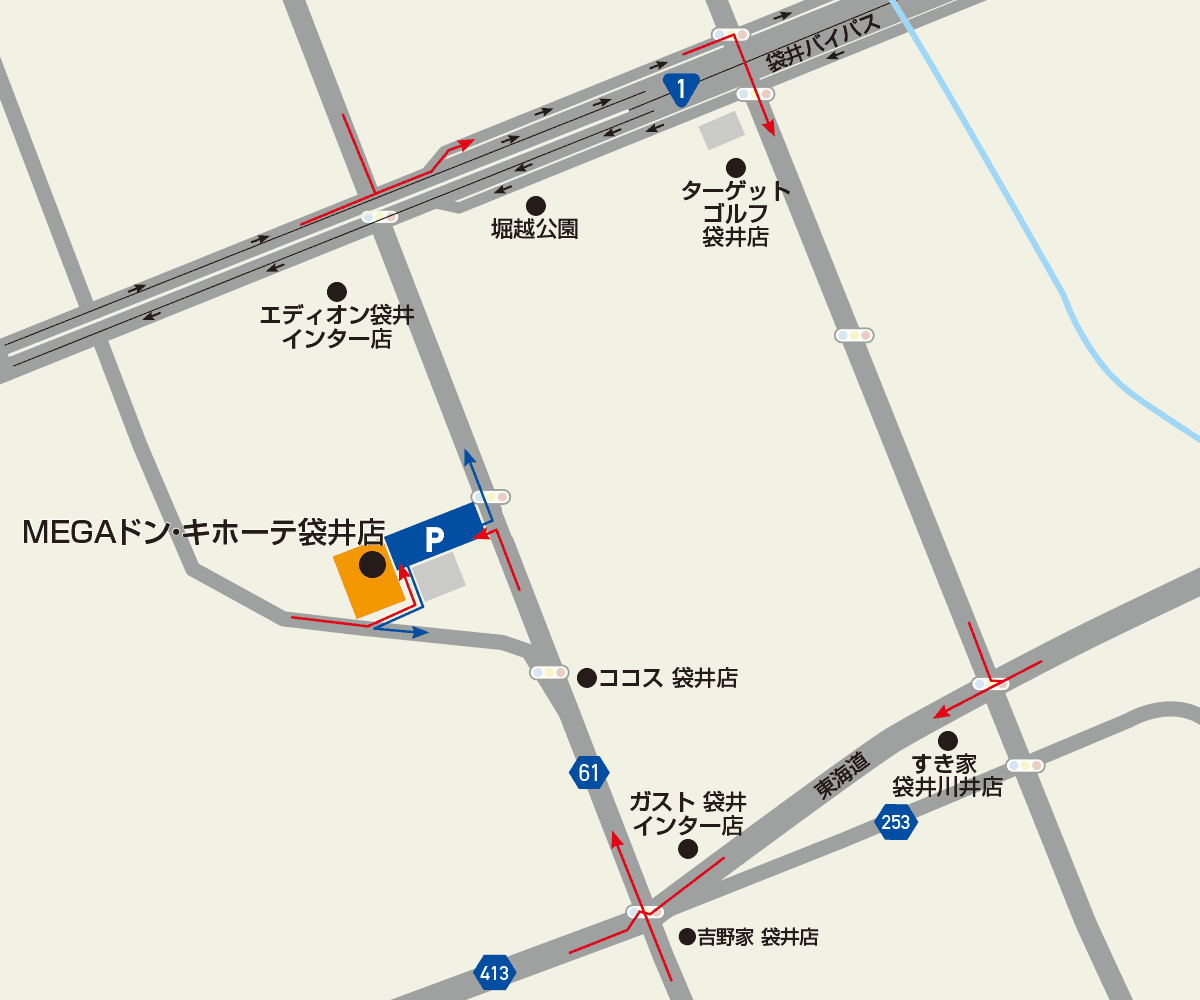 MEGAドン・キホーテ袋井店駐車場地図